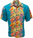 Original Hawaiihemd - RETRO ANTHURIUM PANEL - LAGOON - Diamond Head Sportswear Modell: APAlag